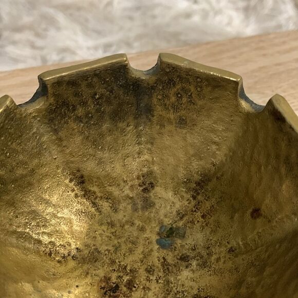 Vintage MCM Brass Ashtray Hammered Interior Style W/Wood Handle Made In Israel - Picture 15 of 17